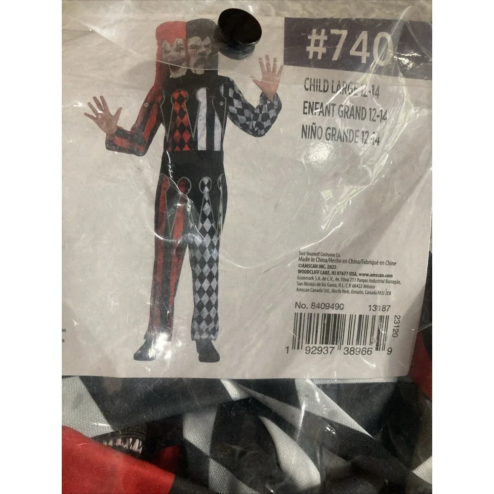 Two-Faced Jester Evil Clown Circus Carnival Halloween Child Costume Large 12-14